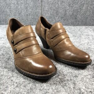 Born Shoes Womens Size 6.5 Brown Strap Button‎ Shootie Heels Side Zip W61718